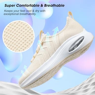 Rollstep Wide Toe Box Shoes Women Extra Wide Width Sneakers Diabetic Air Cushion Road Running Shoes Ultra Light Wide Tennis Sneakers Gym Training Breathable Walking Shoes Beige 37 - Image 6