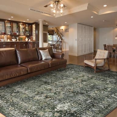 Lahome Boho Green 8x10 Area Rugs Living Room Rugs,Washable Bedroom Rug 8x10 Under Bed,Distressed Soft Non Slip Low Pile Indoor Dining Room Rug for Home Office Playroom(8'x10',Green) - Image 7