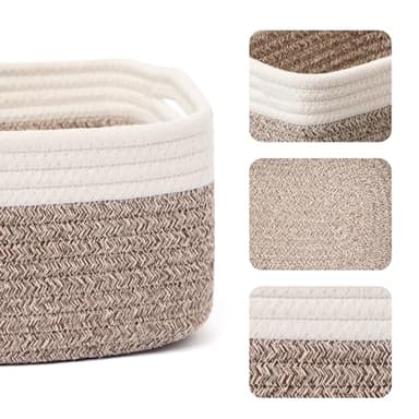MiniArk Small Storage Baskets for Organizing | Closet Organizer Bins | Shelf Toy Basket | Woven Rope Baskets | Cube Decorative Box | Shallow Basket | 13x8.5x5.1” | 3 Packs White Brown - Image 2