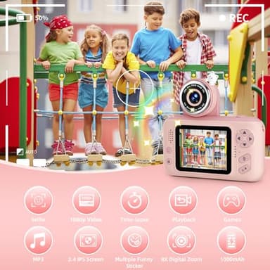 Kids Camera Girls for 3 4 5 6 7 8 9 Years Old Girls,1080P HD Video Selfie Camera with 32G SD Card Kids Digital Camera Toys for Toddler Birthday Gifts Pink - Image 2