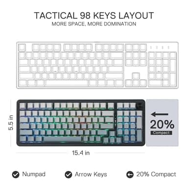 Redragon K686 PRO 98 Keys Wireless Gasket RGB Gaming Keyboard, 3-Mode PBT Mechanical Keyboard w/Hot-Swap South-Facing RGB Socket, Dedicated Knob Control & 5-Layer Noise Dampening, Gradient PBT Keycaps - Image 3