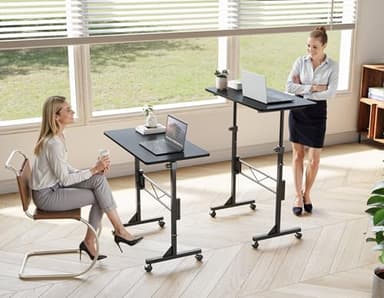 HOMIDEC Standing Desk, 32 Inch Portable Small Desk Adjustable Height, Rolling Home Office Desks with Wheels, Sit Stand Desk for Bedroom Walking Pad Home Office Small Space, Black - Image 2