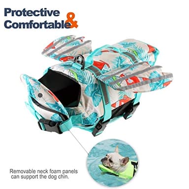 Petglad Wings Dog Life Jacket Adjustable Dog Life Vest with Chin Float Reflective Stripes and Rescue Handles, High Buoyancy Hawaiian Floral Puppy Swim Float Vest for Small Medium Large Dogs - Image 2