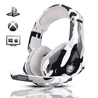 PHOINIKAS Gaming Headset for PS4, Xbox One, PC, Laptop, Mac, Nintendo Switch, 3.5MM PS4 Stereo Headset Over Ear Headphones with Noise-Cancelling Mic, Bass Surround - Camo - Image 1
