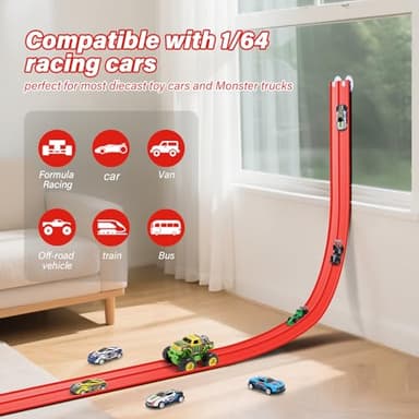 KETIEE Flex Tracks 16Ft for Kids: Flexible Race Car Ramp Track with 4 Small Racecars and 8 Suction Cups Compatible with Hot Wheels and Diecast 1/64th Cars, Rolls Up Portable Racetrack for Ages 3 & Up - Image 3