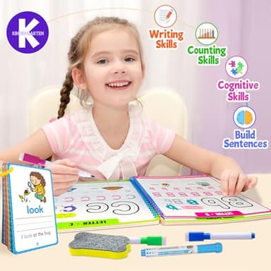 HOQEEWIPE Preschool Learning Activities - 60 Reusable Cards, Pre-K Kindergarten Workbook, Autism Supplies Montessori Educational Game, Sight Words & Handwriting Practice Book for Kids Ages 3 4 5 6 - Image 2