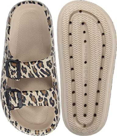 Weweya Athletic Outdoor Slides Sandals for Women and Men Slip On Wide Width Eva Rubber Flat Foam Cozy Slides Thick Sole Comfort Walking Sandals Leopard Men Size 8.5 9 9.5 Women Size 9.5 10 10.5 - Image 6