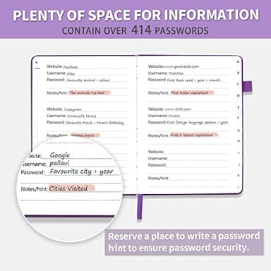 Password Book with Alphabetical Tabs, Hardcover Password Keeper, Password Notebook Organizer for Computer and Internet Address Website Login, Gifts for Home and Office, 4.4''x 5.8''- Purple - Image 4
