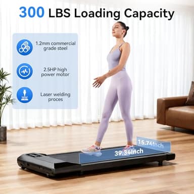 SupeRun Walking Pad, Under Desk Treadmill for Home Office, LED Display, 2.5 HP Quiet Walking Jogging Machine，No-Assembly Walking pad Treadmill with APP and Remote Control, 300 lbs Capacity - Image 2