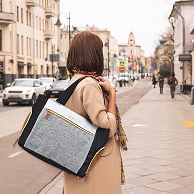 mommore Breast Pump Bag Diaper Tote Bag with 15 Inch Laptop Sleeve Fit Most Breast Pumps like Medela, Spectra S1,S2, Evenflo (brown) - Image 2