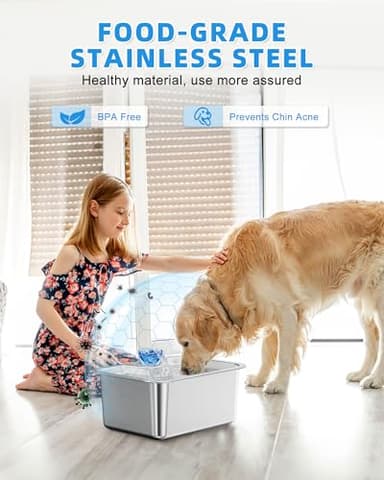 Lesotc Dog Water Fountain for Large Dogs, 11L/3Galon Stainless Steel Large Pet Water Fountain with 4 Filters, Automatic Dog Water Bowl Dispenser, Ultra-Quiet Pump, Ideal for Multi-Pet Home - Image 5