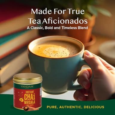 VAHDAM Instant Chai Tea (3oz/85g) - Traditional Masala Chai | Makes 100 Cups | Natural Spices, Zero Calories | Instant Indian Tea - No Steeping | Unsweetened Tea Powder | Free Bamboo Spoon Inside - Image 5