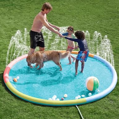 SLOOSH Non-Slip Splash Pad Sprinkler - Outdoor Water Play Toys Backyard Fountain Mat for Toddlers Kids Dogs, Thickened Sprinkler Outside Pool Party Durable for Girls Boys Pets (120in, Multicolor) - Image 1