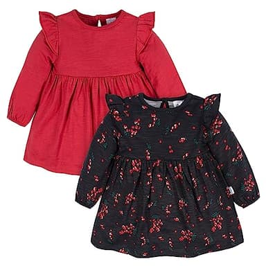 Gerber Baby Girls' Toddler 2-Pack Long Sleeve Dresses, Black Holly Berries, 0-3 Months - Image 1