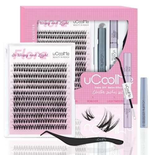 Flora Lash Clusters Kit 8-14mm Individual Lashes D Curl Spiky Cluster Lashes Kit Wispy Eyelash Clusters DIY Eyelash Extension kit with Lash Bond and Seal 0.05mm Ultra-Thin Black Lash Band DIY at Home - Image 1