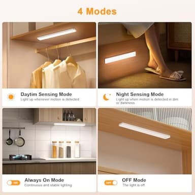 Under Cabinet Lighting, Motion Sensor Light Indoor, USB Rechargeable Battery Operated with Magnetic Closet, Kitchen, Counter, Motion-Activated Auto Shut-Off, Eye-Care Gradual Brightness (2-Pack) - Image 5