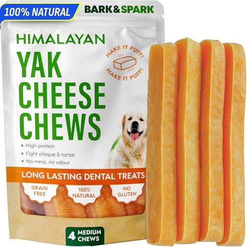 BARK&SPARK Yak Cheese Himalayan Dog Chews - 100% Natural & Long Lasting Dog Treats, Yak Milk Chews for Small, Medium & Large Dogs, Lactose & Gluten Free Dental Sticks, Healthy & Safe (4 Medium Chews) - Image 1