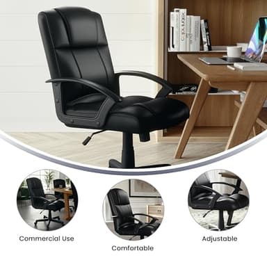 Flash Furniture Coffman Flash Fundamentals Mid-Back LeatherSoft Office and Gaming Chair, Ergonomic Office Chair with Padded LeatherSoft Seat and Arms, Black - Image 5