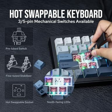 EPOMAKER Split65 QMK/VIA Programmable Keyboard, Wireless Mechanical Keyboard in 2.4Ghz/Bluetooth/Type-C, Ergonomic Gaming Keyboard in Split Layout with RGB Backlit (Wisteria Linear Switch) - Image 4