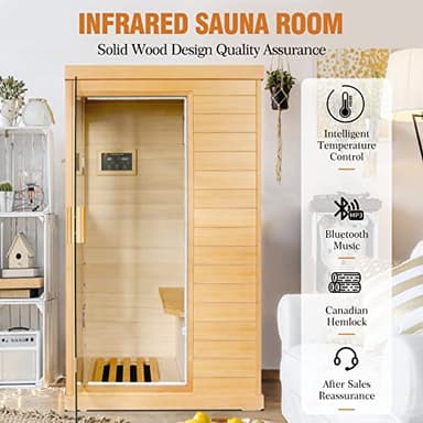 OUTEXER Far Infrared Sauna Home Sauna Spa Room Canadian Hemlock Wood 800W Indoor Saunas Low EMF 110V with Control Panel and Tempered Glass Door, Room: 35.2 * 27.6 * 61.6Inch - Image 2