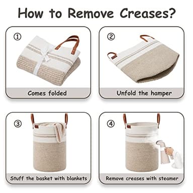 VIPOSCO Tall Laundry Basket, Large Dirty Clothes Hamper with Leather Handle, Woven Rope Storage Basket for Blanket, Toy In Living Room, Bathroom, Bedroom - 72L Brown & White - Image 6