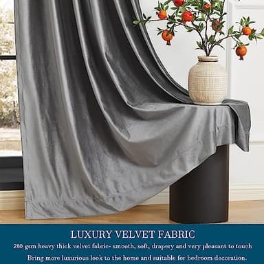 PRIMROSE Dark Grey Velvet Curtains 120 inch Long for Living Room,Set of 2 Panels Blackout Rod Pocket Back Tab Window Treatment Room Darkening Heavy Decorative Curtains Drapes for Bedroom - Image 4