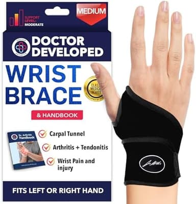 Doctor Developed Wrist Brace, Wrist Wraps for Carpal Tunnel Arthritis, Tendonitis, Hand Support, Ideal for Fitness, Weightlifting - Handbook Included (Wrist Brace 1 Pack - Image 3