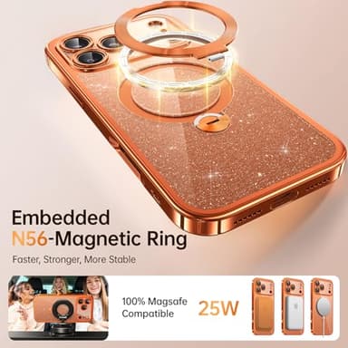 Offical Cosmic Orange for iPhone 17 Pro Max Case with 360 Spin Stand [DIY Glitter Cardstock] [Fit for MagSafe] 16FT Mil-Protection Polished for iPhone 17 Pro Max Case with Stand 6.9'', Cosmic Orange - Image 4