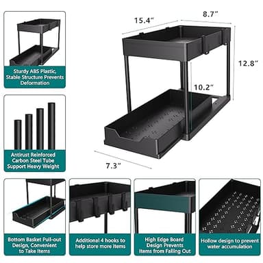 MEAFBIRD 2 Pack Under Sink Organizer, 2 Tier Bathroom Cabinet Organizer with Sliding Basket, Multi-Purpose Under Sink Organizers and Storage for Bathroom Kitchen (Black 2 Pack) - Image 2