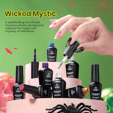 Beetles Halloween Gel Nail Polish Set – Wicked Mystic 8 Colors Gel Polish Kit, Gold Silver Black Green Blue Cat Eye Purple Red Glitter with Nail Art Accessories UV LED Soak Off Manicure Gift for Women - Image 6