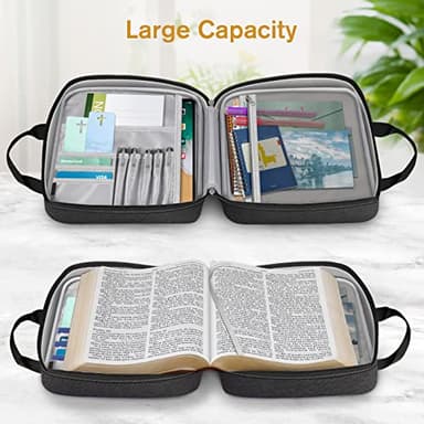 FINPAC Extra Large Bible Cover, Carrying Book Case Church Bag Bible Protective with Detachable Shoulder Strap & Zippered Pocket, Gift for Men Women, Black & Brown - Image 2