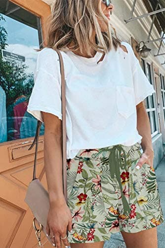 Womens Large Summer Running Shorts Comfortable Lightweight Floral Shorts Green - Image 3