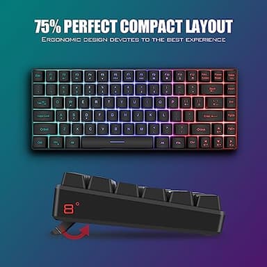 RedThunder K84 Wireless Keyboard and Mouse Combo, Rainbow Backlit Rechargeable Battery, 75% Layout TKL Ultra Compact Gaming Keyboard & Lightweight 3200 DPI Honeycomb Optical Mouse (Black) - Image 6