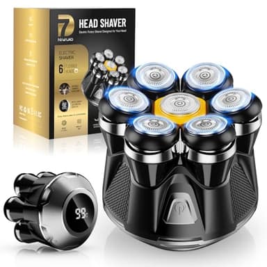 NIWUIO Head Shaver for Bald Men: Electric Bald Razor -IPX7 Wet Dry Shaving- 7 Floating Heads for Ultimate Comfort - Rechargeable Grooming Kit for Scalp/Face/Beard-Close Shaving - Image 1