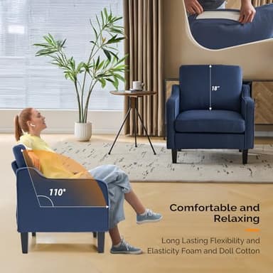 VINGLI Modern Accent Chairs Set of 2, Blue Living Room Chairs Comfy Armchair for Bedroom, Upholstered Sofa Chair Reading Chair for Small Spaces, Apartment, Waiting Room - Image 7