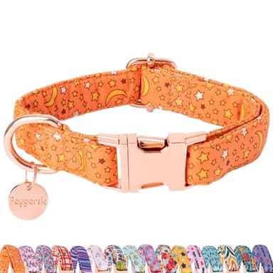 Faygarsle Orange Stars Moon Pattern Dog Collar for Small Medium Large Dogs Cute Puppy Collars for Female Dogs for Summer Spring Wedding Necklace Girl Dog Collar M - Image 1