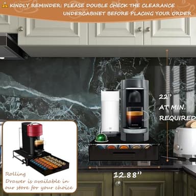 Coffee Pod Holder Drawer Organizer with Deluxe Black Tempered Glass Top, Compatible for Nespresso Vertuo Pods, Holds up to 75 Small or 50 Big Vertuo Pods Compact Design (Piano Black) - Image 9