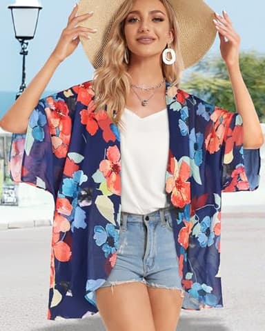 Summer Kimono Cardigan for Women Sheer Light Tops Casual Open Front Swimwear Shirts Beach Cover ups (Oil Blue,L) - Image 4
