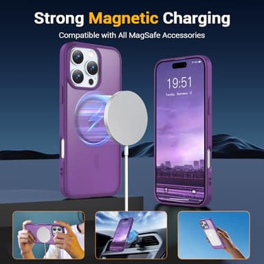 Temdan for iPhone 16 Pro Max Case [Compatible with MagSafe] [Military-Grade Drop Protection] [Anti-Fingerprint] [Anti-Scratch] Slim Silky-Soft Touch Translucent Matte Case 6.9 inch, Dark Purple - Image 3