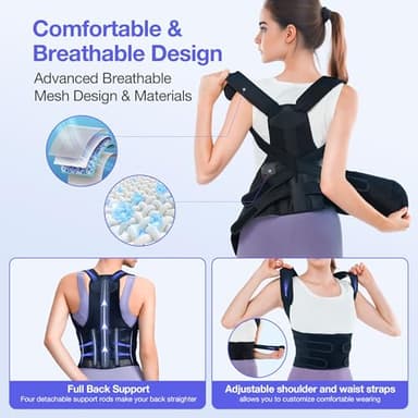 Kepwaa Posture Corrector for Women and Men, Upgraded Full Back Brace Support, Adjustable Shoulder Straightener for Improving Back Posture, Relief for Upper and Lower Back, Lumbar, Neck, Shoulder Pain - Image 7