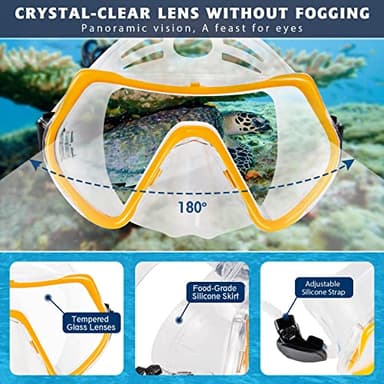 ZEEPORTE Mask Fin Snorkel Set with Adult Snorkeling Gear, Panoramic View Diving Mask, Trek Fin, Dry Top Snorkel +Travel Bags, Snorkel for Lap Swimming - Image 3