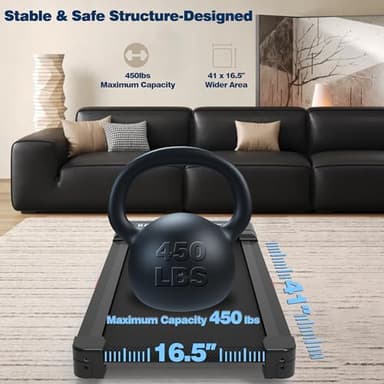 Walking Pad Treadmill with 12% 9-Level Auto Incline, 450 lbs Capacity RGB LED Screen, Bluetooth Speaker Under Desk Treadmill, Compact Treadmills for Home Hiking, Black - Image 3