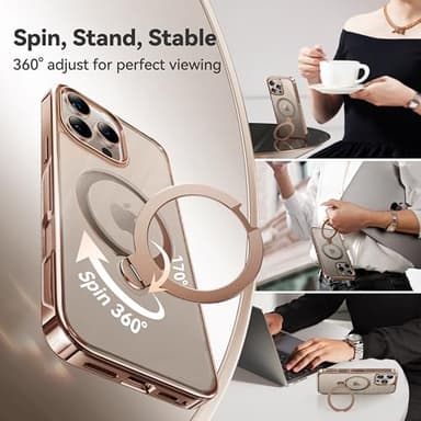 CASEKOO 360 Spin Magnetic Stand Desert Titanium for iPhone 16 Pro Case [Compatible with Magsafe][16FT Military Protection] Slim Polished for iPhone 16 Pro Case with Stand 6.3'', Rose Gold - Image 2