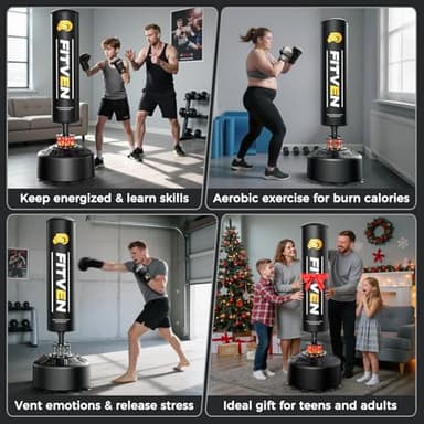 FITVEN Freestanding Punching Bag 70''-190lbs with Boxing Gloves Heavy Boxing Bag with Suction Cup Base - Men Stand Kickboxing Bag for Home Office - Image 7