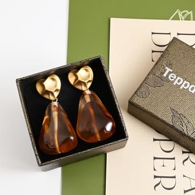 Teppdfann Gold Hammered Heart Drop Dangle Earrings Orange Vintage Irregular Acrylic Stud Earrings for Women Gold and Orange Geometric Earrings - Image 7