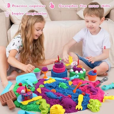 YIDESTARS Sensory Play Kit: Sand Art & Ice Cream Toy - 4lbs Colorful Sand,Molds,Tools,Sandbox w/Lid - Fun Gift for Kids(3-8) - Image 7