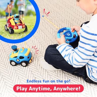 PREXTEX Cartoon Remote Control Car - 2-Pack Police and Race Car Toddler Toys - RC Cars for Kids with Different Frequencies - Easy Remote Control Toy and Thoughtful Gifts for Boys and Girls - Image 5