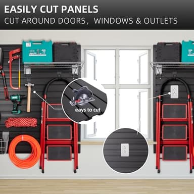 Slat Wall Paneling Garage Wall Organizer, Black Slatwall Panels 4'x8' Garage Tool Organizer Wall Mount Garage Slat Wall Storage Systems, Slat Board PVC Wall Panels Garage Storage Organization Product - Image 5
