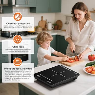 VoltCuisine Portable Induction Cooktop 1200W, Single Burner Hot Plate, 8 Power Levels, Timer & Child Safety Lock, Countertop Burner for Dorm, RV, Apartment, Small Kitchen - Image 4