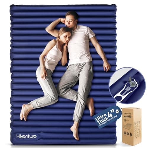 Hikenture Double Sleeping Pad for Camping, 4" Extra-Thick Camping Mattress 2 Person, Inflatable & Ultralight Sleeping Mat for Backpacking, Hiking (Navy Foot Pump, Full XL) - Image 1